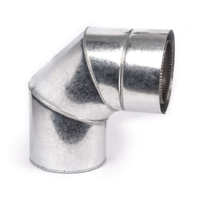 Коліно ∠ 90° сендвіч (нержавіюча сталь + оцинковка) AISI 201 - 0,8 мм - ø300/360