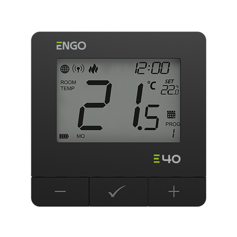 Інтернет терморегулятор ENGO CONTROLS  E40-BATB ZigBee/868 МГц, 2хАА, програмований,  чорний 