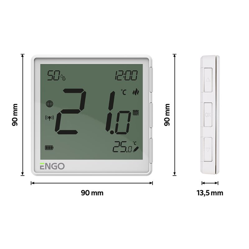 Інтернет-термостат ENGO CONTROLS EONE-BATW ZigBee 3.0,Li-ion 3,7V  накладний 
