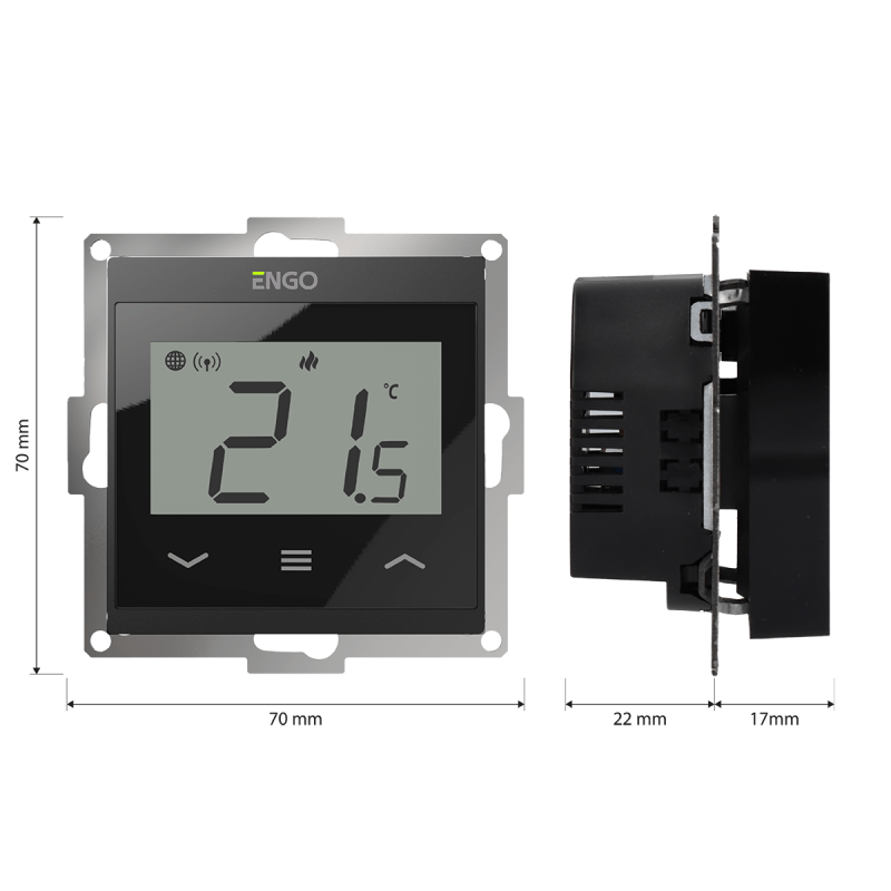 Интернет регулятор для встроенного монтажа под рамку ENGO CONTROLS E55-B 55x55, 230В Wi-Fi, черный 