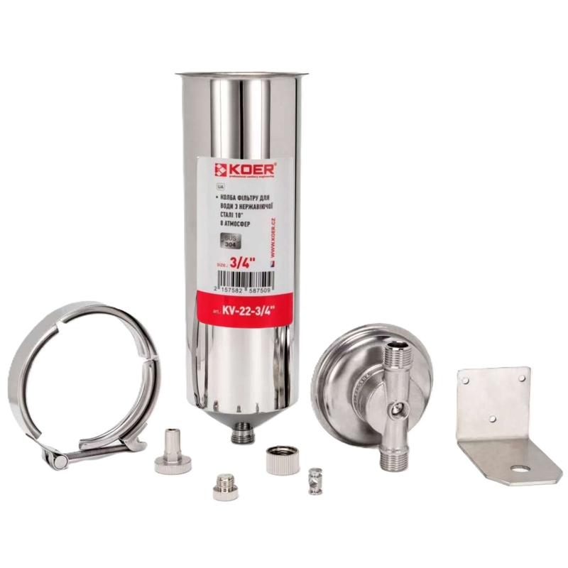 Колба фильтра для воды из нержавеющей стали Koer KV-22-3/4 8 атм. 3/4"