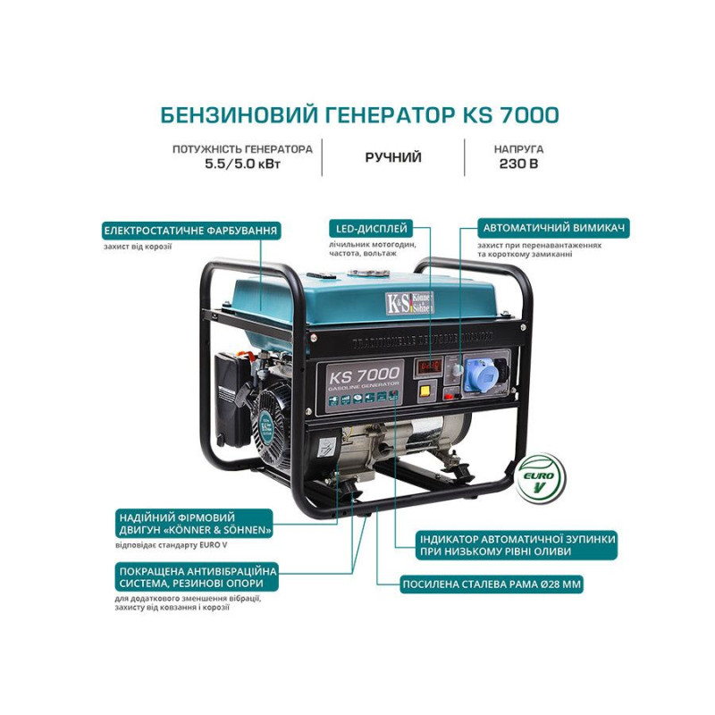 Бензиновий генератор 5,5 кВт Konner & Sohnen KS 7000
