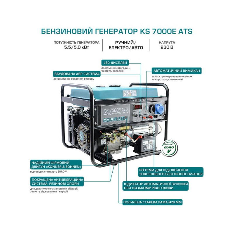 Бензиновий генератор 5,5 кВт Konner & Sohnen KS 7000E ATS