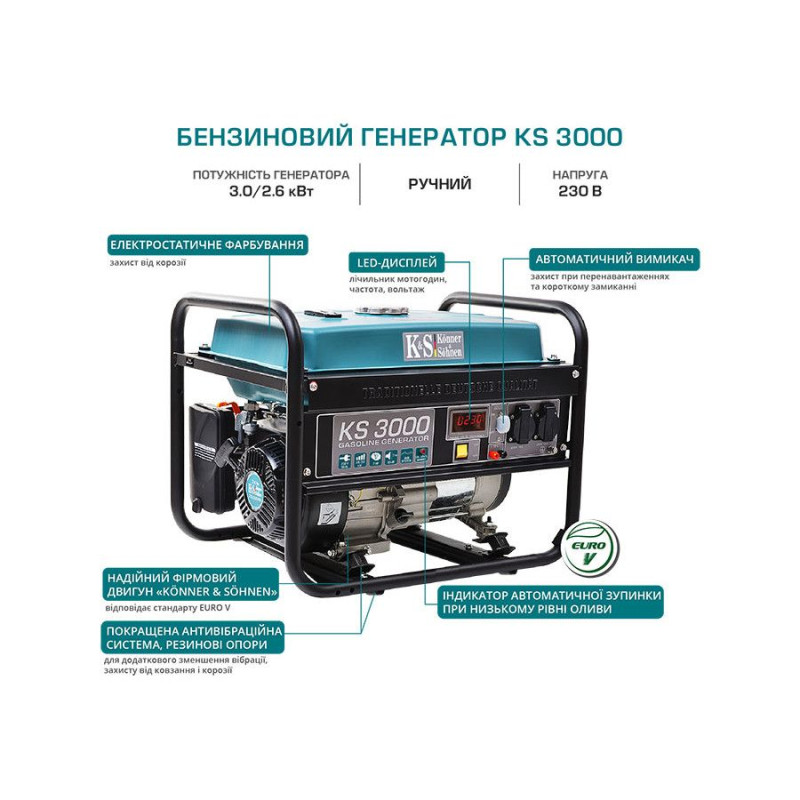 Бензиновий генератор 3 кВт Konner & Sohnen KS 3000