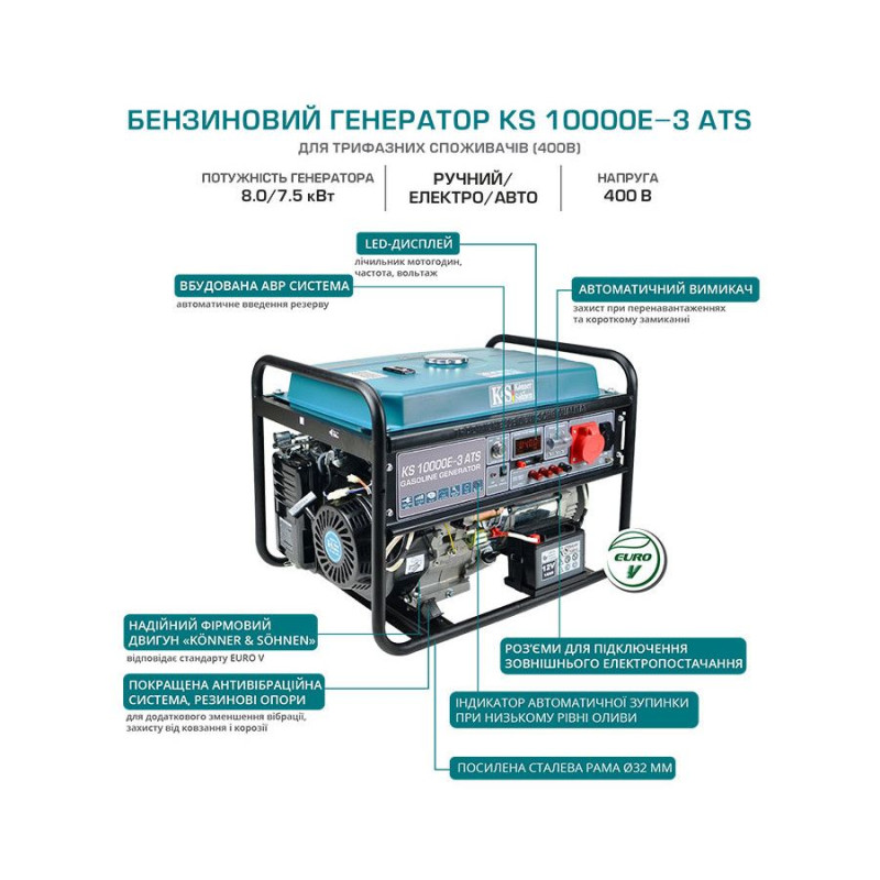 Бензиновий генератор 8 кВт Konner & Sohnen KS 10000E-3 ATS