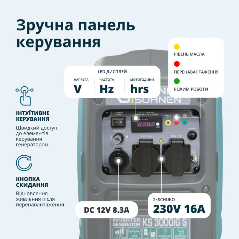 Інверторний генератор 3.3 кВт Konner & Sohnen KS 3000iG S (газ/бензин)