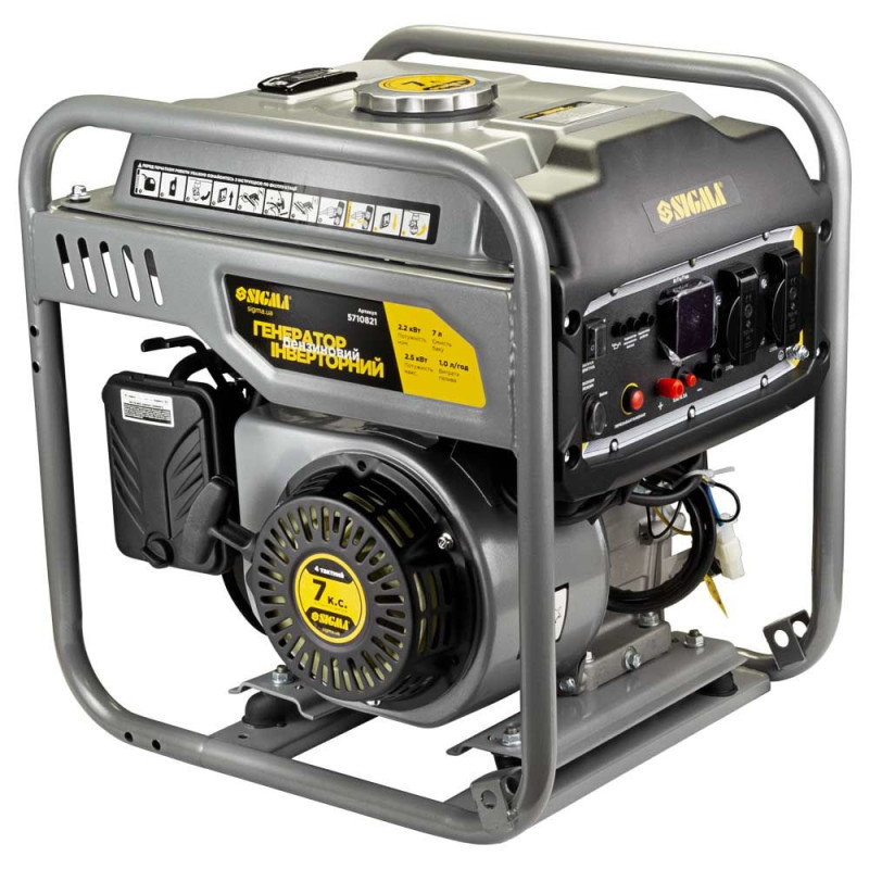 Генератор інверторний бензиновий 2.2/2.5кВт 7л 4-х тактний ручний запуск SIGMA (5710821)