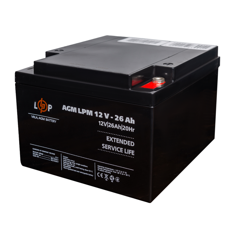 Акумулятор 26 Ah LOGICPOWER LPM AGM 12V під болт М5