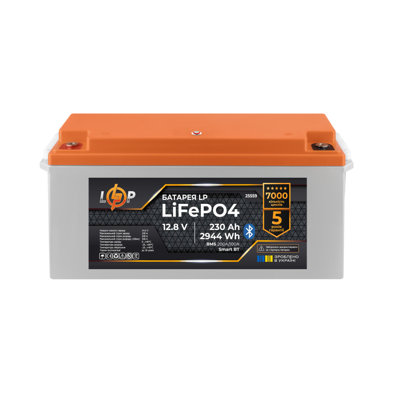 Акумулятор LP LiFePO4 12,8V - 230 Ah (2944Wh) (BMS 200A/100А) пластик Smart BT