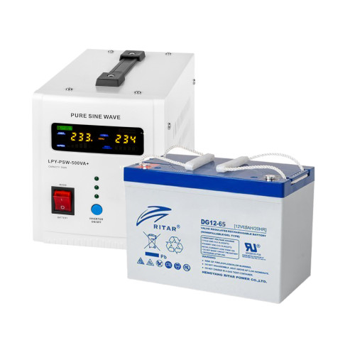 Комплект безперебійного живлення для котла ДБЖ  LPY-PSW- 500VA+ (350Вт) 5A/10A  +  Акумулятор гелевий 40 Ah MERLION