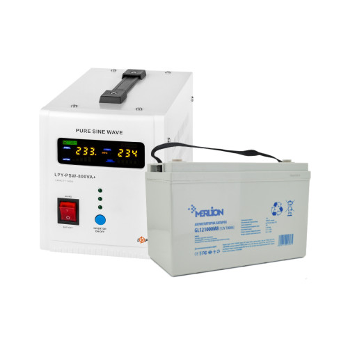 Комплект резервного живлення ДБЖ LPY-PSW- 800VA+ (560Вт) 5A/15A  +  Акумулятор гелевий 100 Ah MERLION 12V