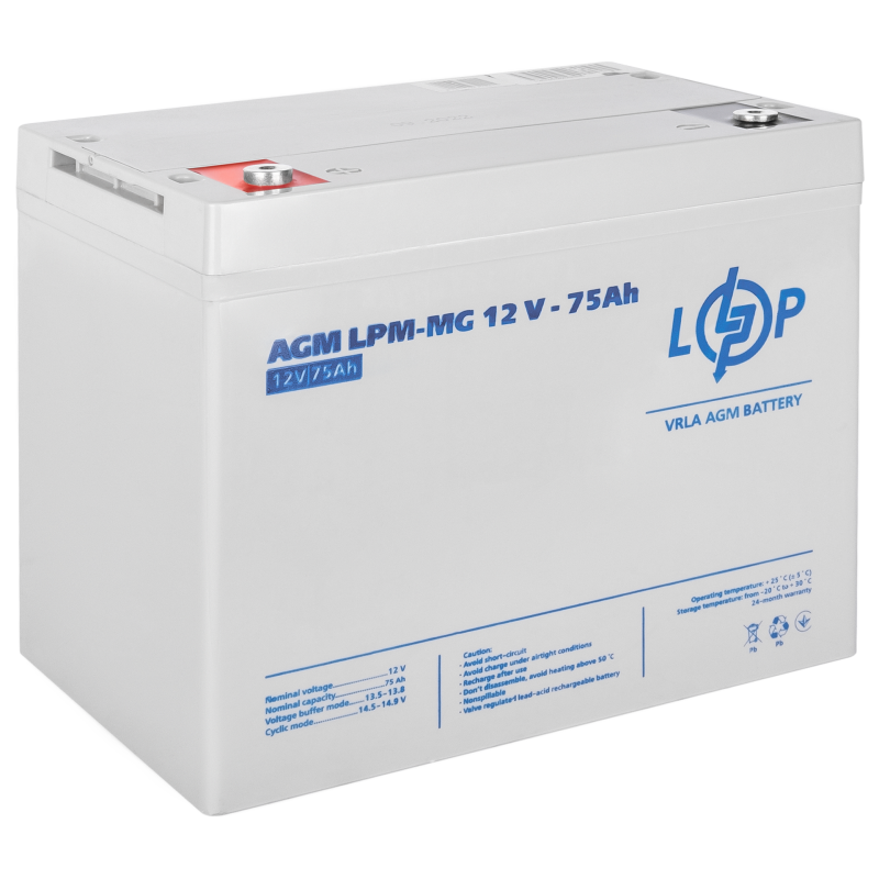 Акумулятор мультигелевий 75 Ah (ампер-годин) LogicPower AGM LPM-MG 12V