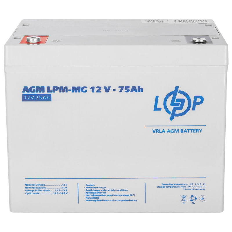 Акумулятор мультигелевий 75 Ah (ампер-годин) LogicPower AGM LPM-MG 12V