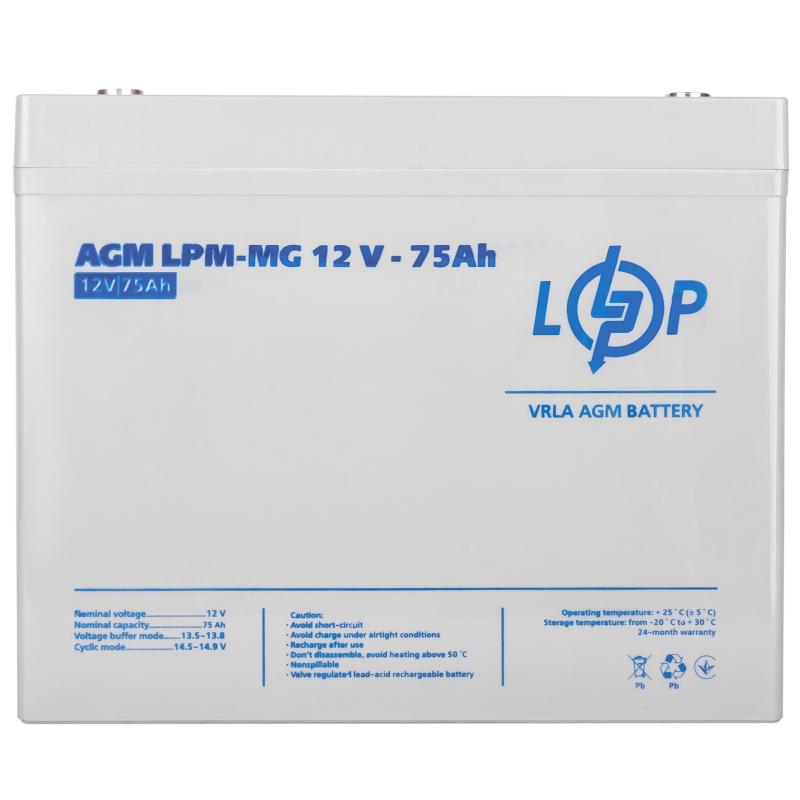 Акумулятор мультигелевий 75 Ah (ампер-годин) LogicPower AGM LPM-MG 12V