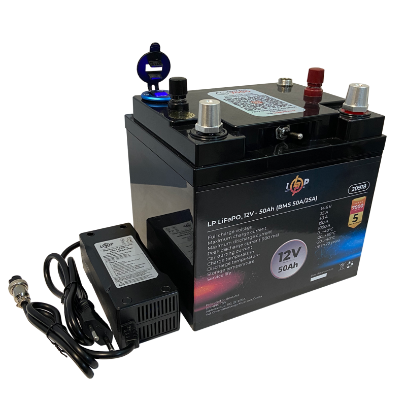 Акумулятор  LiFePO4 50 Ah (ампер-годин) LogicPower 12V з універсальним із зарядним пристроєм 