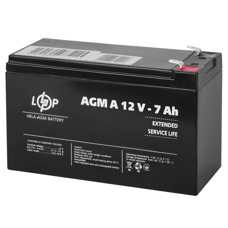 Акумулятор свинцево-кислотний 7 Ah (ампер-годин) LogicPower AGM А 12V