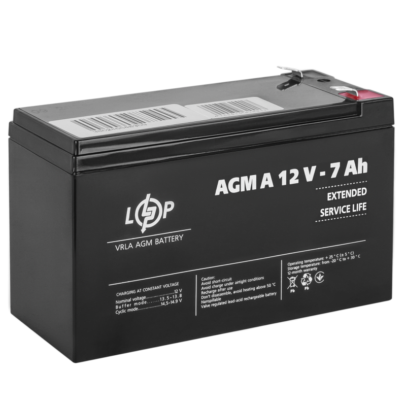 Акумулятор свинцево-кислотний 7 Ah (ампер-годин) LogicPower AGM А 12V