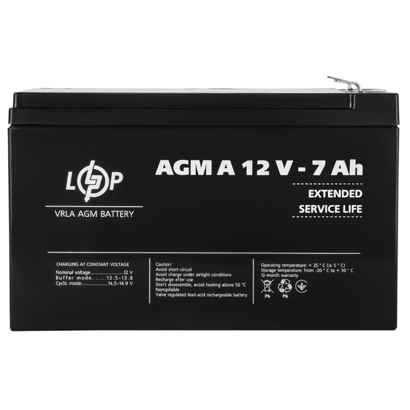 Акумулятор свинцево-кислотний 7 Ah (ампер-годин) LogicPower AGM А 12V