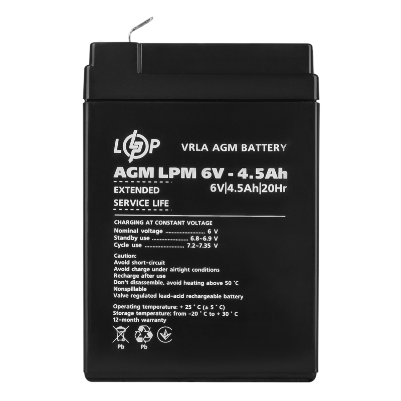 Акумулятор свинцево-кислотний 4.5 Ah (ампер-годин) LogicPower AGM LPM 6V