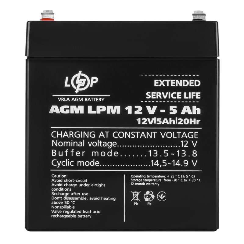 Акумулятор свинцево-кислотний 5 Ah (ампер-годин) LogicPower AGM LPM 12V