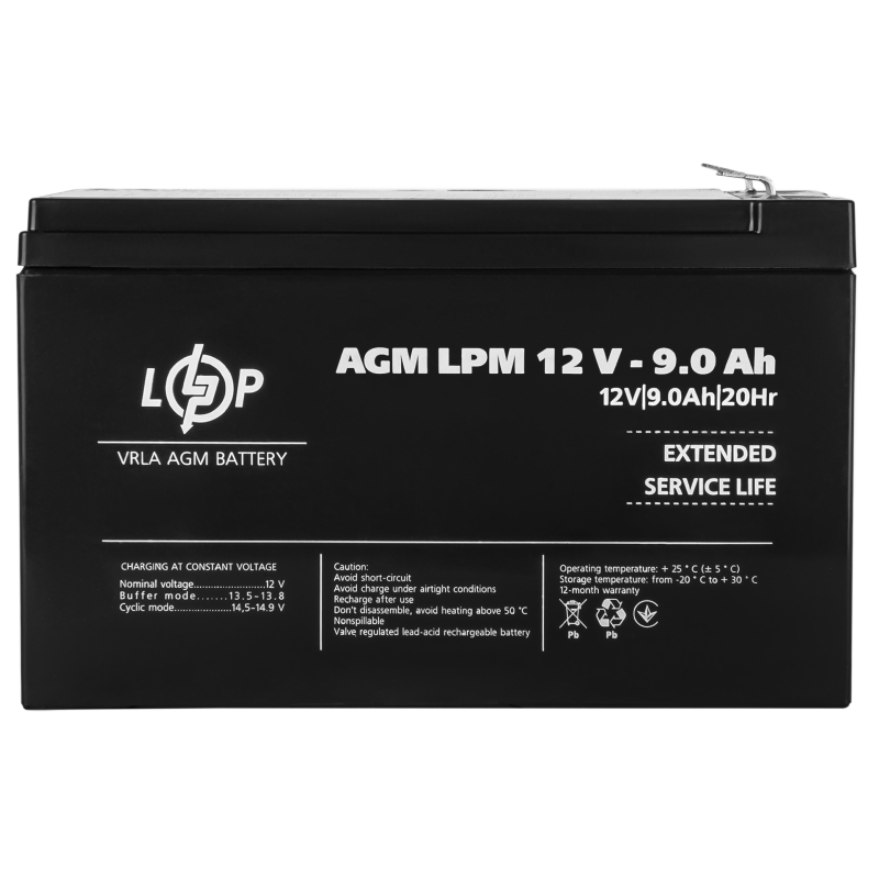 Аккумулятор свинцово-кислотный 9 Ah (ампер-часов) LogicPower AGM LPM 12V