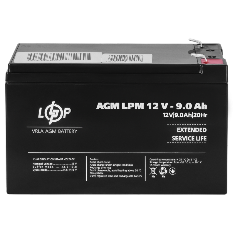 Аккумулятор свинцово-кислотный 9 Ah (ампер-часов) LogicPower AGM LPM 12V
