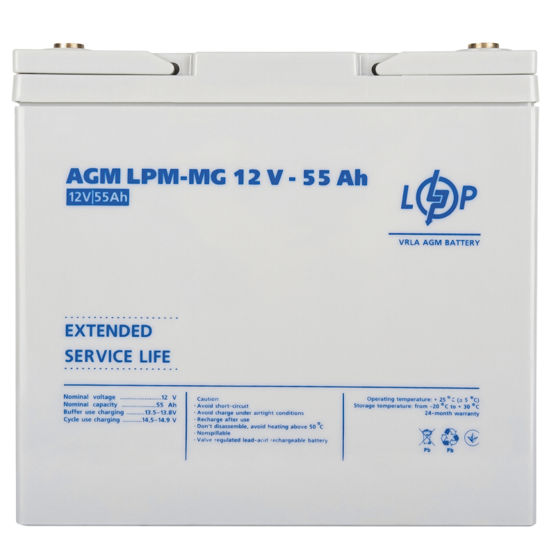 Акумулятор мультигелевий 55 Ah (ампер-годин) LogicPower AGM LPM-MG 12V
