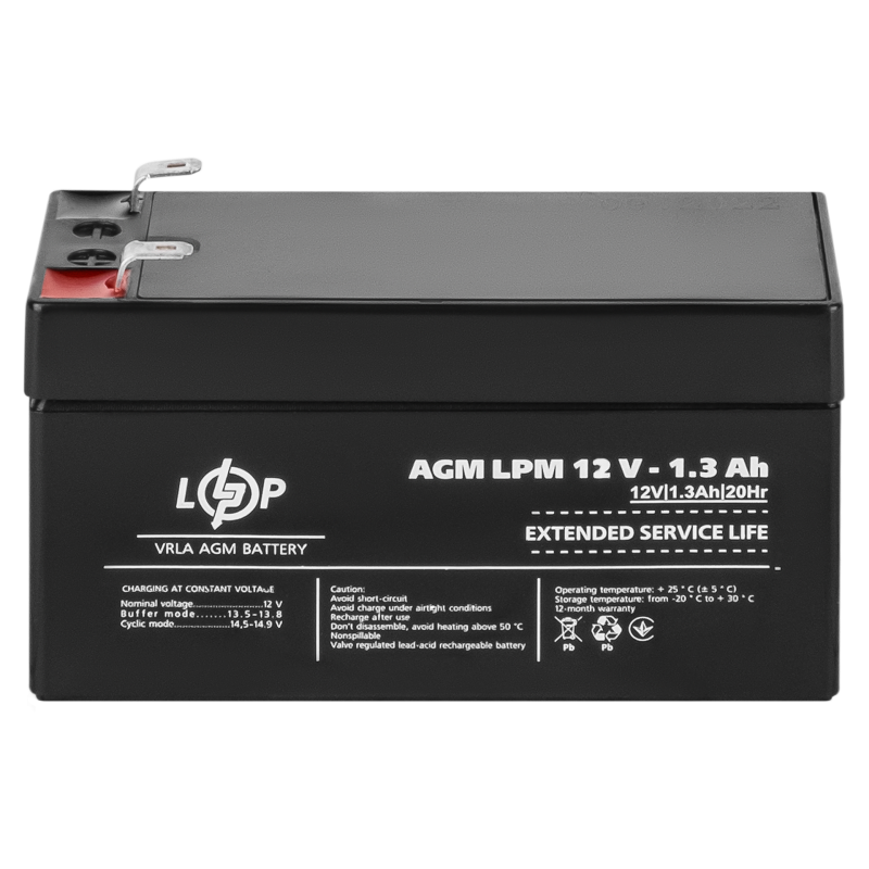 Акумулятор свинцево-кислотний 1.3 Ah (ампер-годин) LogicPower AGM LPM 12V