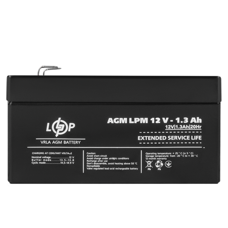 Акумулятор свинцево-кислотний 1.3 Ah (ампер-годин) LogicPower AGM LPM 12V
