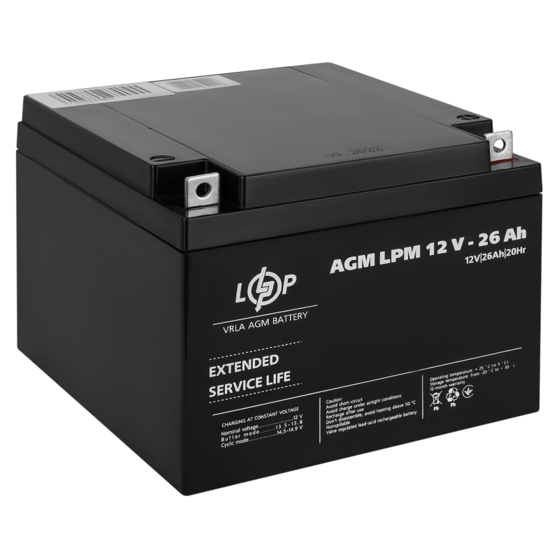 Акумулятор свинцево-кислотний 26 Ah (ампер-годин) LogicPower AGM LPM 12V