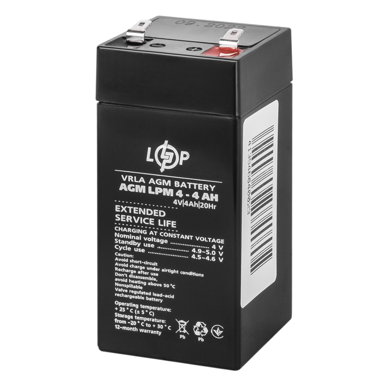 Аккумулятор свинцово-кислотный 4 Ah (ампер-часы) LogicPower AGM LPM 4V