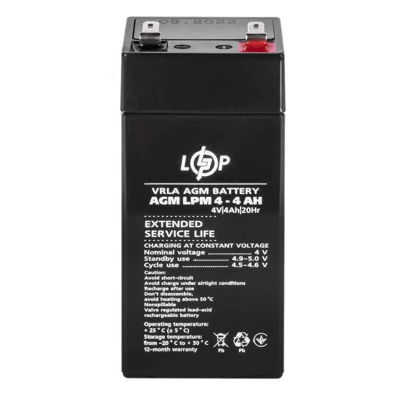 Аккумулятор свинцово-кислотный 4 Ah (ампер-часы) LogicPower AGM LPM 4V