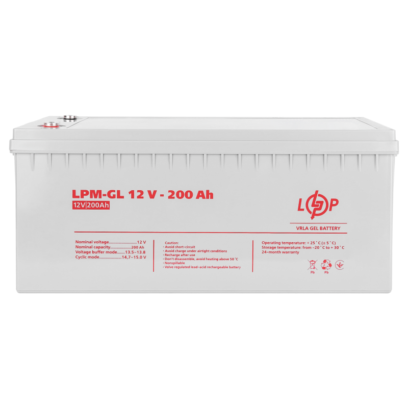 Аккумулятор гелевый 200 Ah (ампер-часов) LogicPower LPM-GL 12V