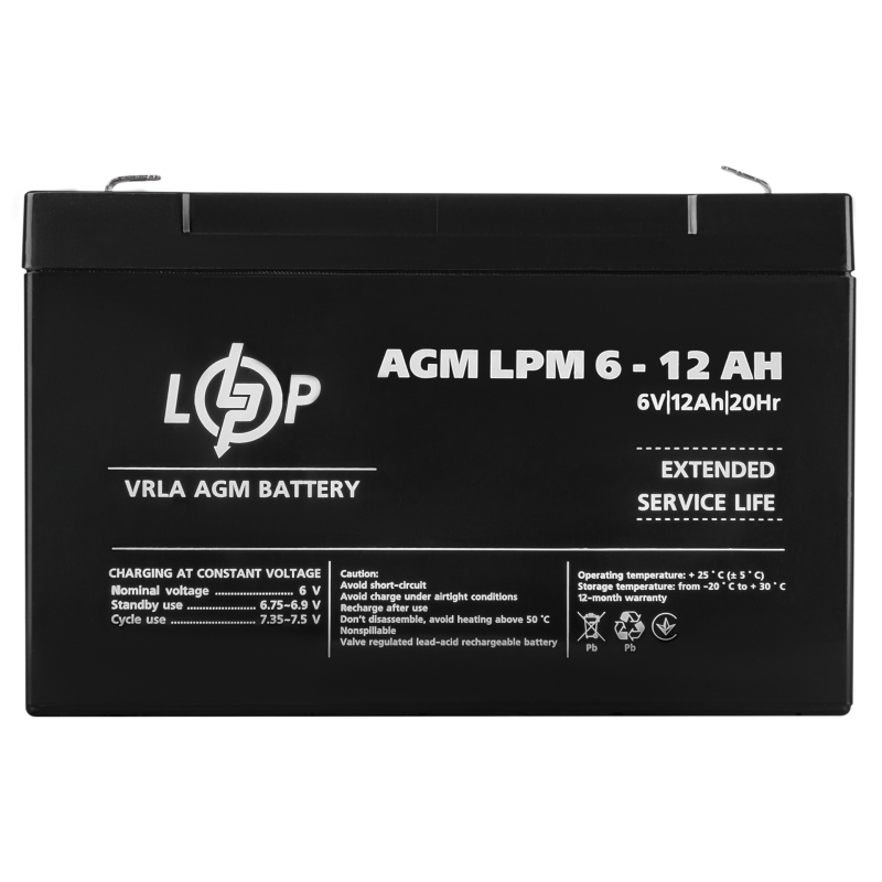 Аккумулятор свинцево-кислотний  12 Ah (ампер-годин) LogicPower  AGM LPM 6V