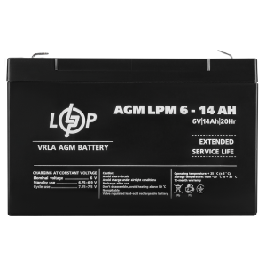 Аккумулятор свинцово-кислотный 14 Ah (ампер-час) LogicPower AGM LPM 6V