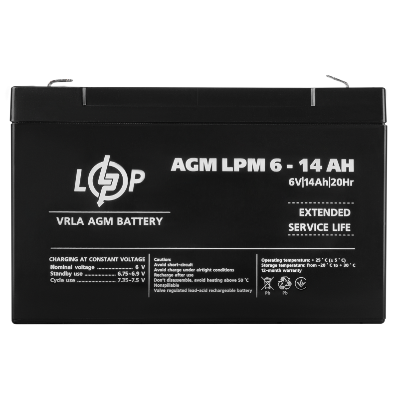 Аккумулятор свинцово-кислотный 14 Ah (ампер-час) LogicPower AGM LPM 6V