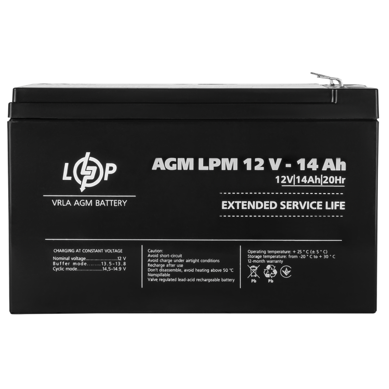 Акумулятор свинцево-кислотний 14 Ah (ампер-годин) LogicPower AGM LPM 12V