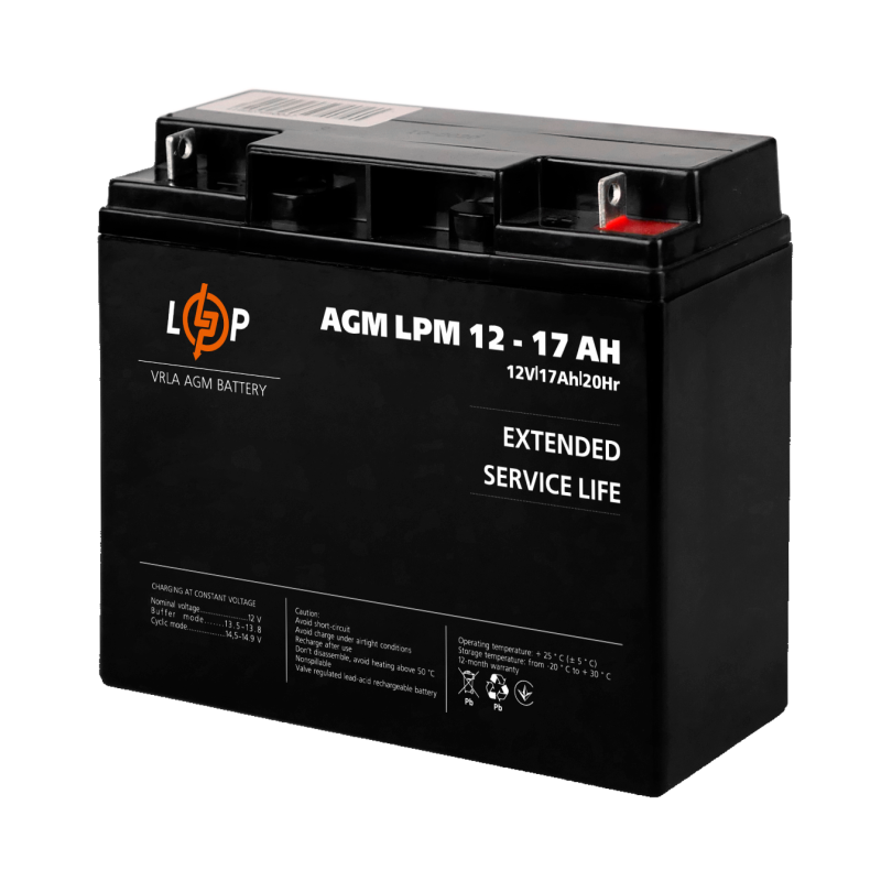 Акумулятор свинцево-кислотний 17 Ah (ампер-годин) LogicPower AGM LPM 12V