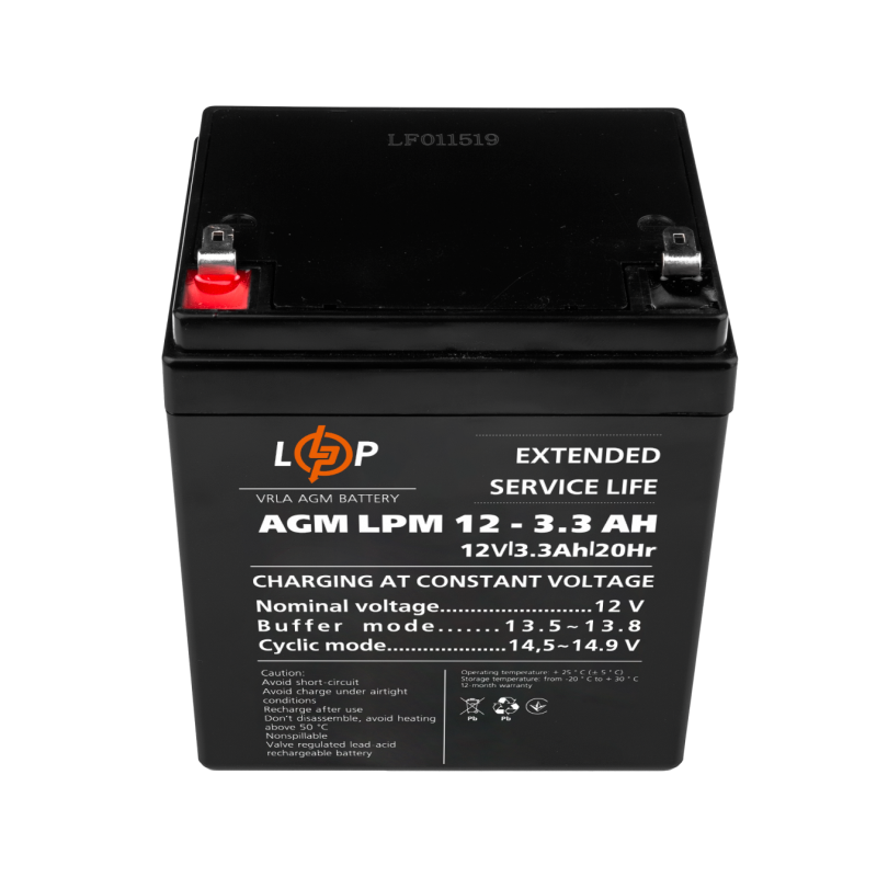 Акумулятор свинцево-кислотний 3.3 Ah (ампер-годин) LogicPower  AGM LPM 12V