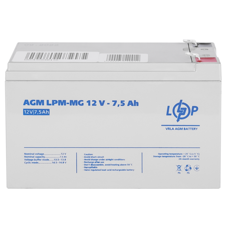 Акумулятор мультигелевий 7.5 Ah (ампер-годин) LogicPower AGM LPM-MG 12V