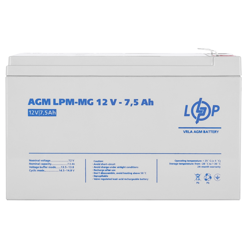 Акумулятор мультигелевий 7.5 Ah (ампер-годин) LogicPower AGM LPM-MG 12V