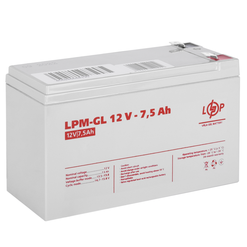 Акумулятор гелевий 7.5 Ah (ампер-годин) LogicPower LPM-GL 12V