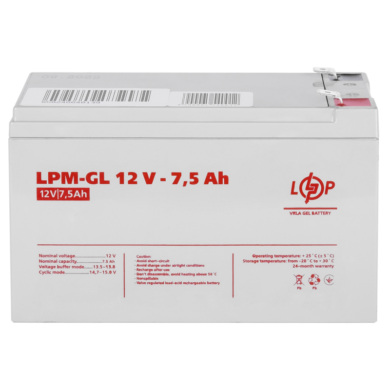 Акумулятор гелевий 7.5 Ah (ампер-годин) LogicPower LPM-GL 12V