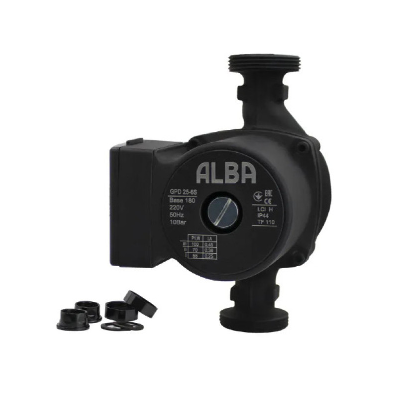 Насос циркуляційний ALBA GPD 25-4S-130(62 Вт, Q 2,5 м³/год, H 4,9 м) з гайками