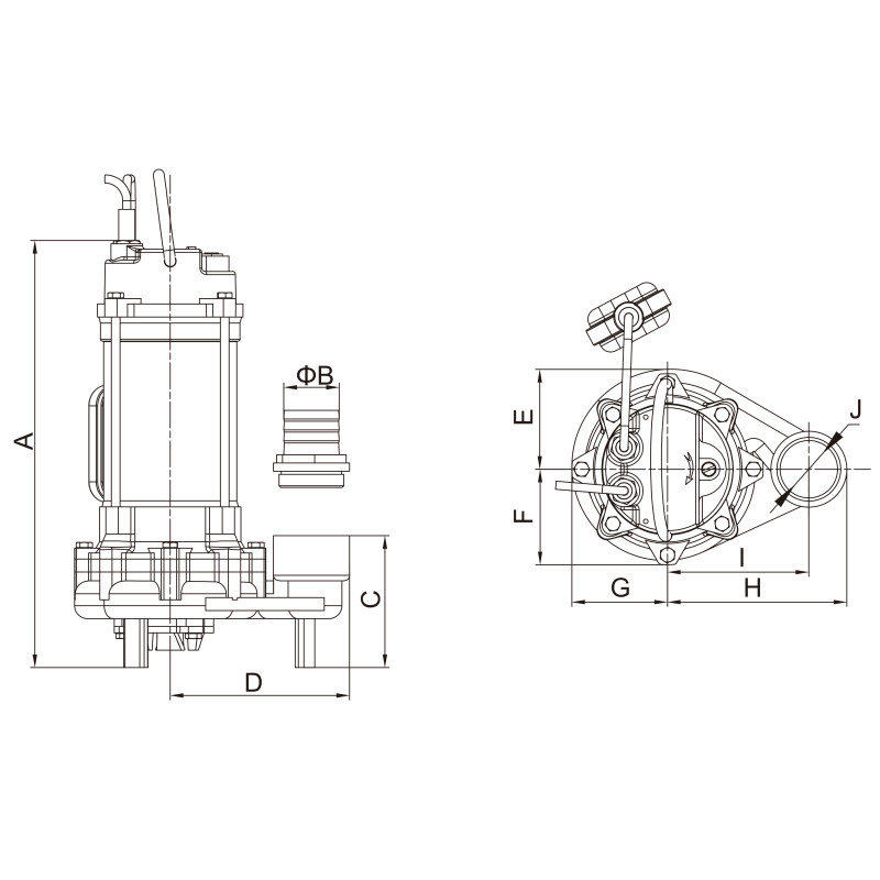 Фекальний насос OPERA WQD 7-8-0.75QGF, 750 Вт, Q 7–18 м³/год, H 8–13 м з ріжучим механізмом