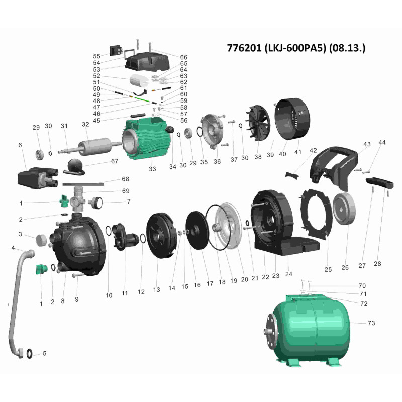 Станция 0.6кВт Hmax 35м Qmax 50л/мин (самовсасывающий насос) 24л LEO (776201)