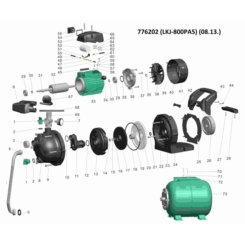 Станция 0.8кВт Hmax 39м Qmax 50л/мин (самовсасывающий насос) 24л LEO (776202)