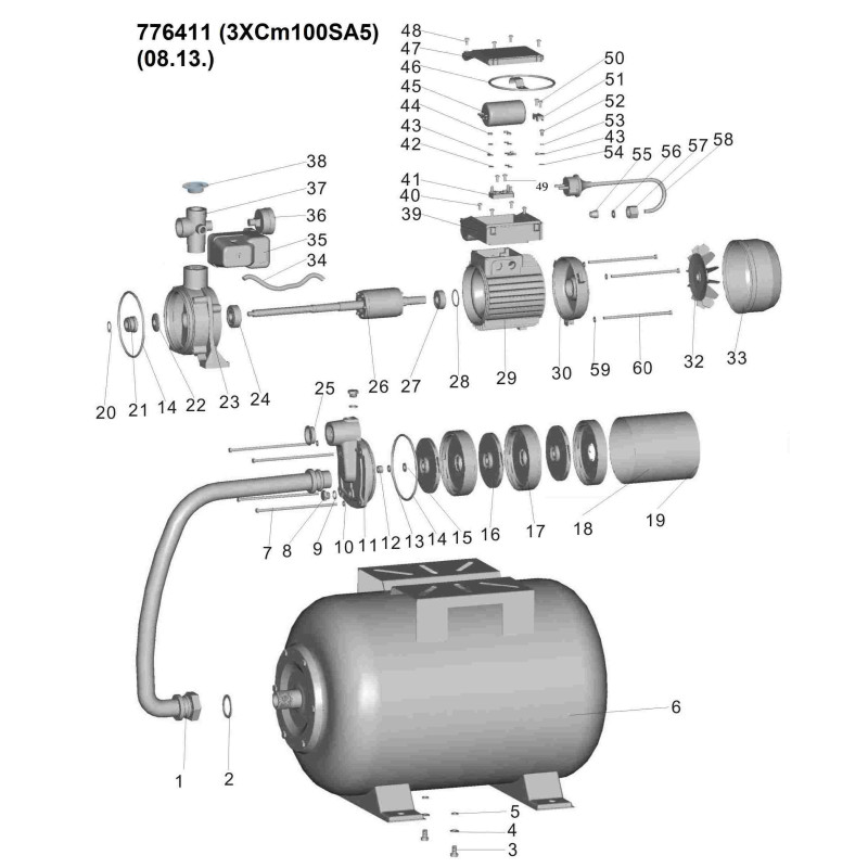 Станция 0.6кВт Hmax 35м Qmax 80л/мин (многоступ. насос) 24л LEO (776411)
