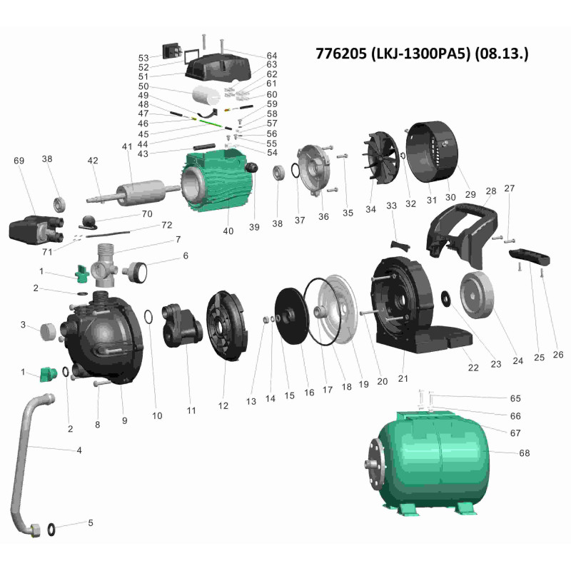 Станція 1.3кВт Hmax 48м Qmax 80л/хв (самовсмоктувальний насос) 24л LEO (776205)