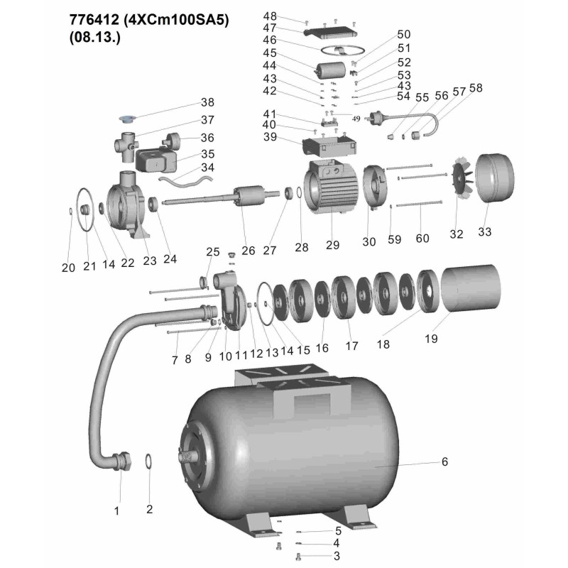 Станция 0.75кВт Hmax 45м Qmax 90л/мин (многоступ. насос) 24л LEO (776412)